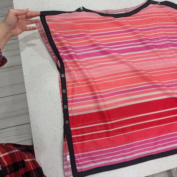 LOFT Pink Striped Semi-Sheer Kaftan Tunic Top Oversized Boxy Lightweight L - Picture 9 of 15